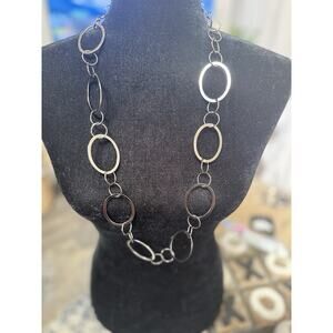Gunmetal Open Circles Long Collar Necklace